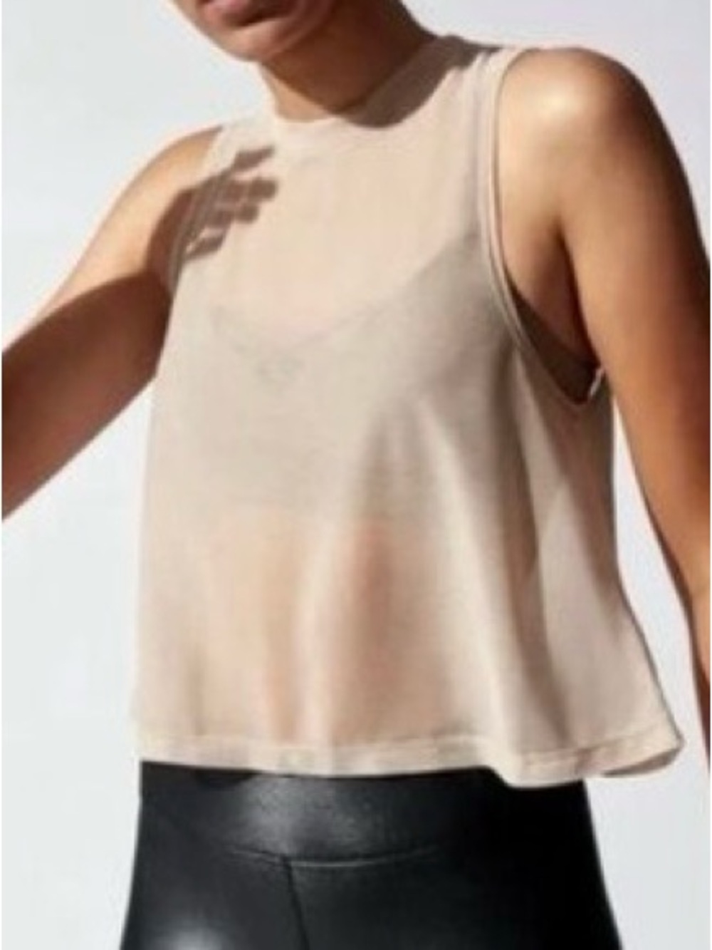 CARBON38 Sheer Muscle Tank Neutral Tan Beige Bone Cream Womens size Small